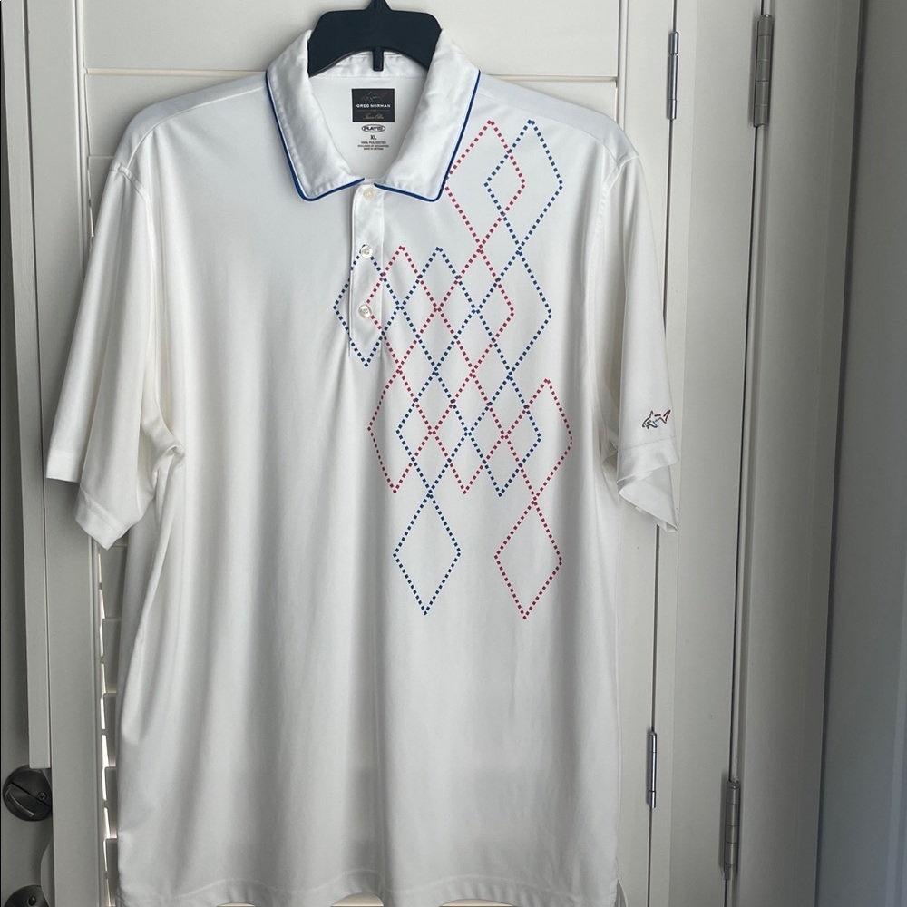 Greg Norman Men's white golf polo shirt EUC